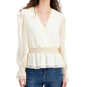 SELF E Beautiful Ivory Lace Long Sleeve Blouse Women’s Size Medium